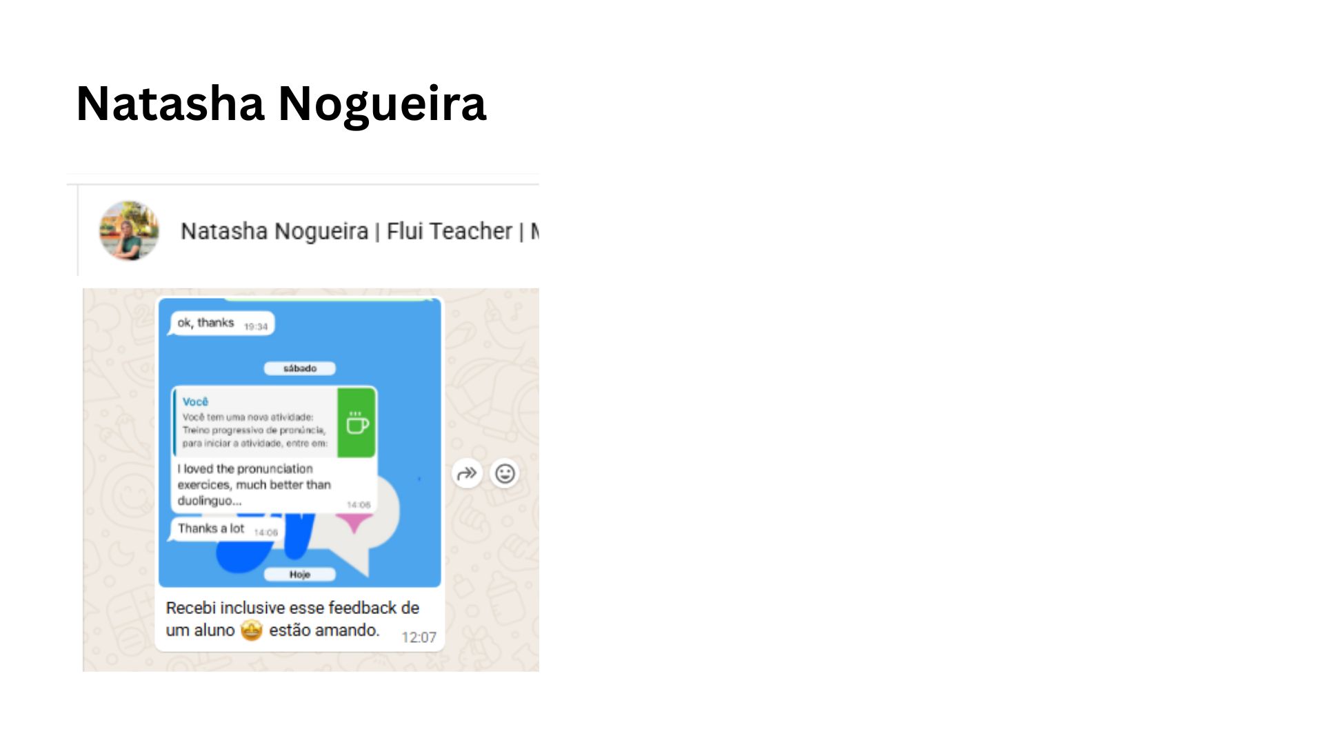 Karoline Oliveira testimonial screenshot