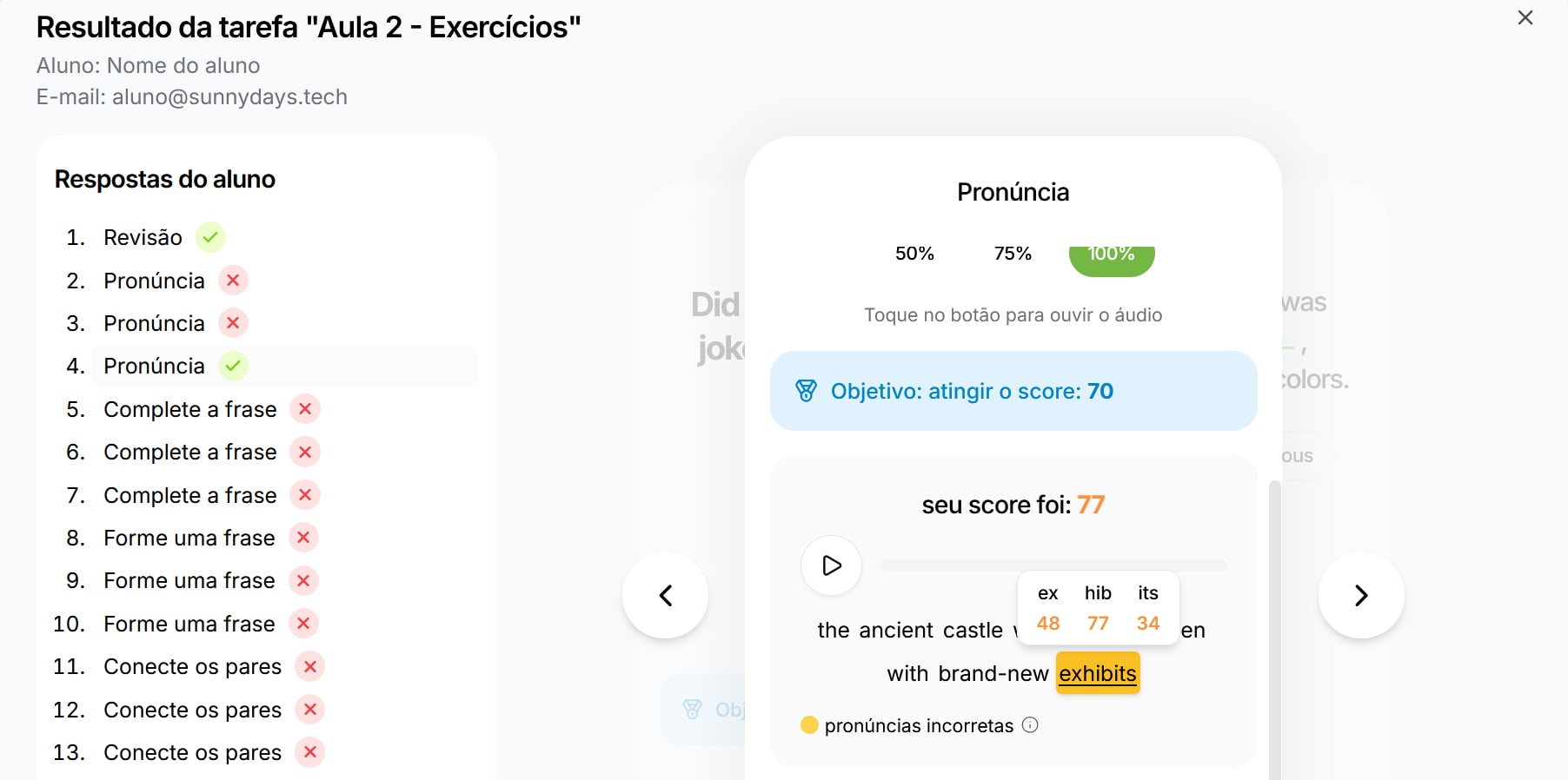 Pré-visualização do exercício de pronúncia
